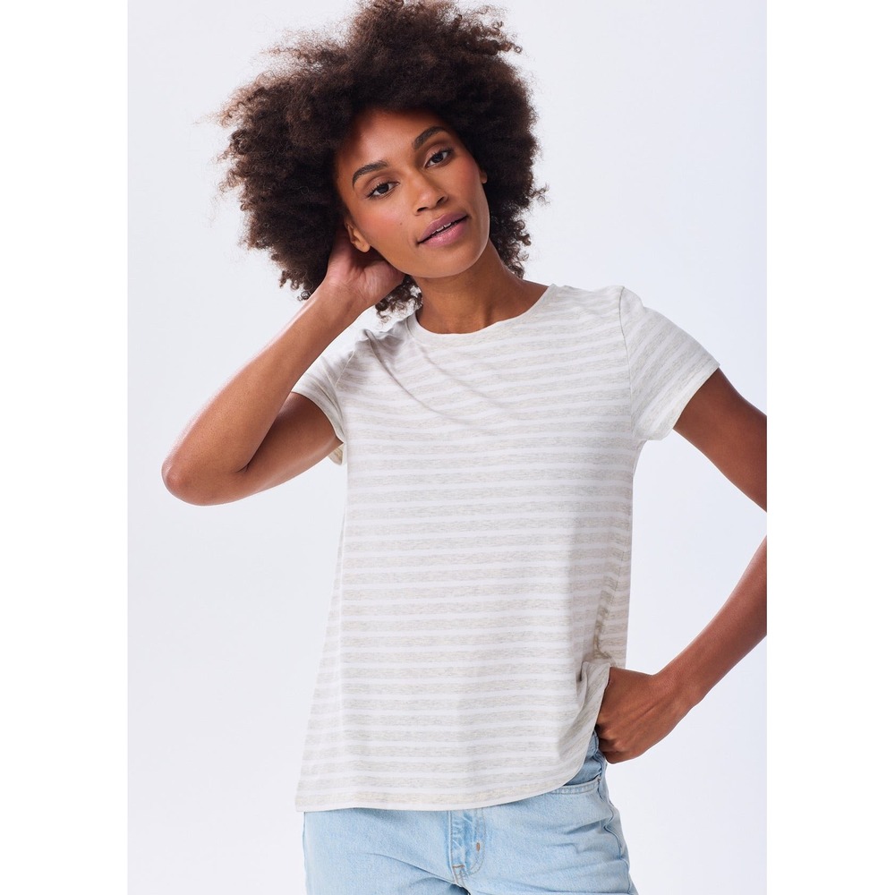 Alice Walk Pima Cotton Modal Striped Short Sleeve Tee Gray White Size S